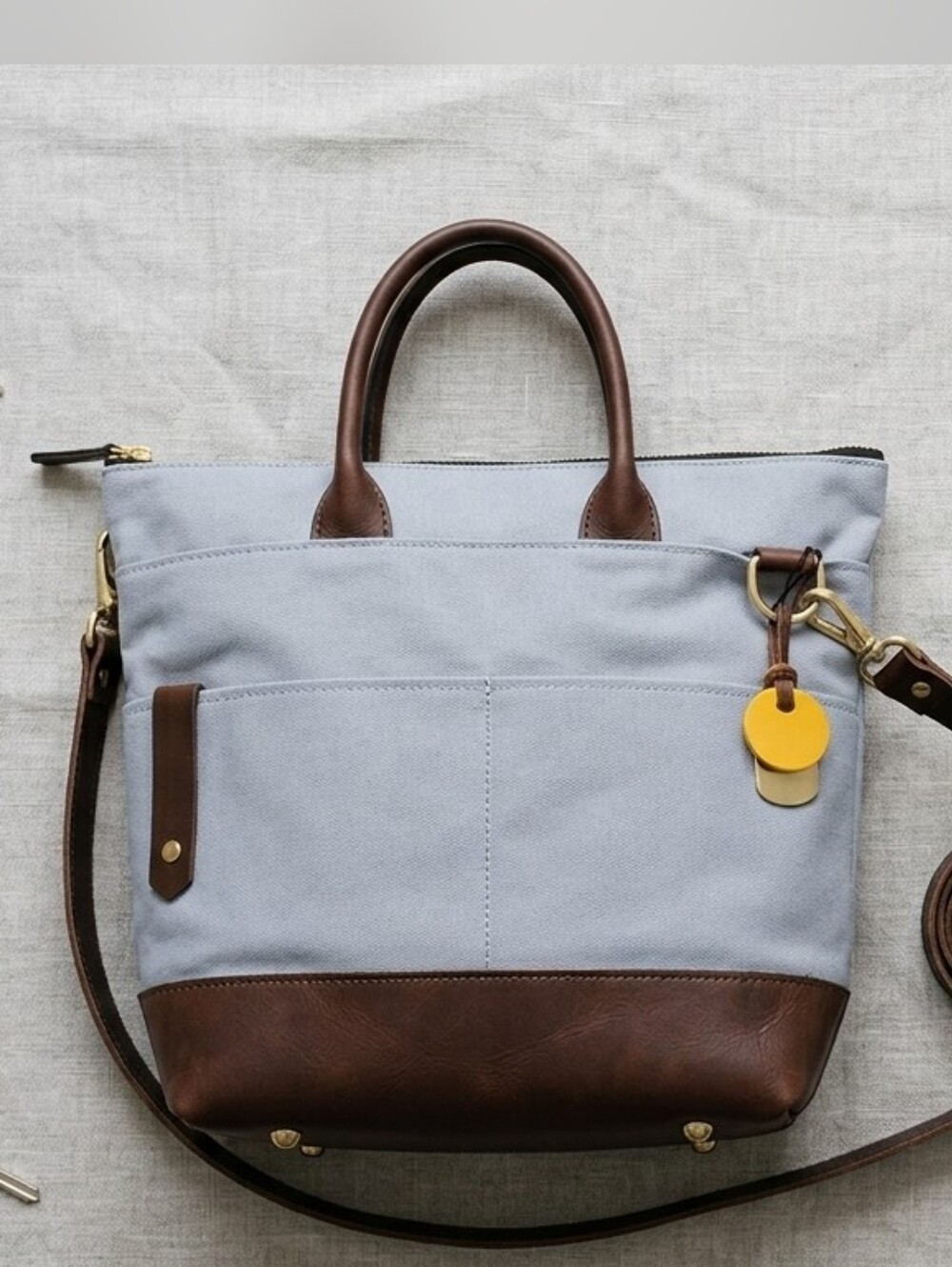 R. Riveter  American Handmade Blue and Brown Canvas Tote Bag With Pouch NWOT